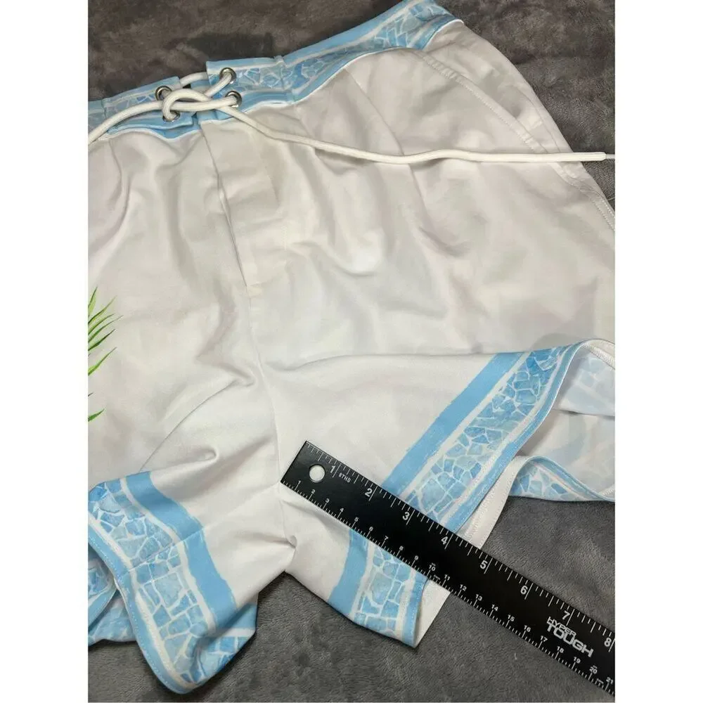Revolve SER.O.YA Board Shorts Mens Large White Blue Floral Swim Trunks NWOT